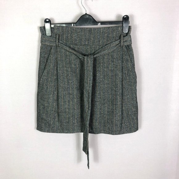 Ulla Johnson Leo Wool Blend Herringbone Belted Paperbag Waist Mini Skirt… - Picture 3 of 11